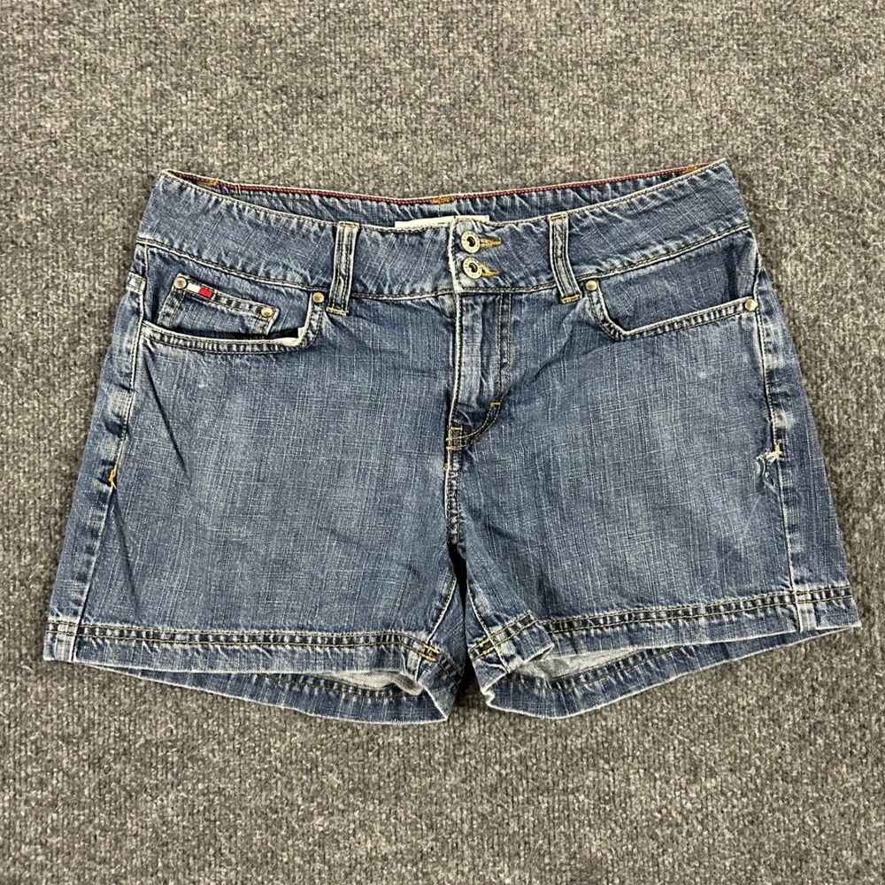 Tommy Hilfiger Denim Shorts Womens Size 8 Blue Cotton Y2K Double Button Distress